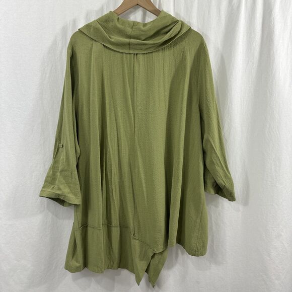 Ali Miles Green Cowl Neck Asymmetric Tunic Top Womens 2X Art to Wear Lagenlook - Picture 2 of 11